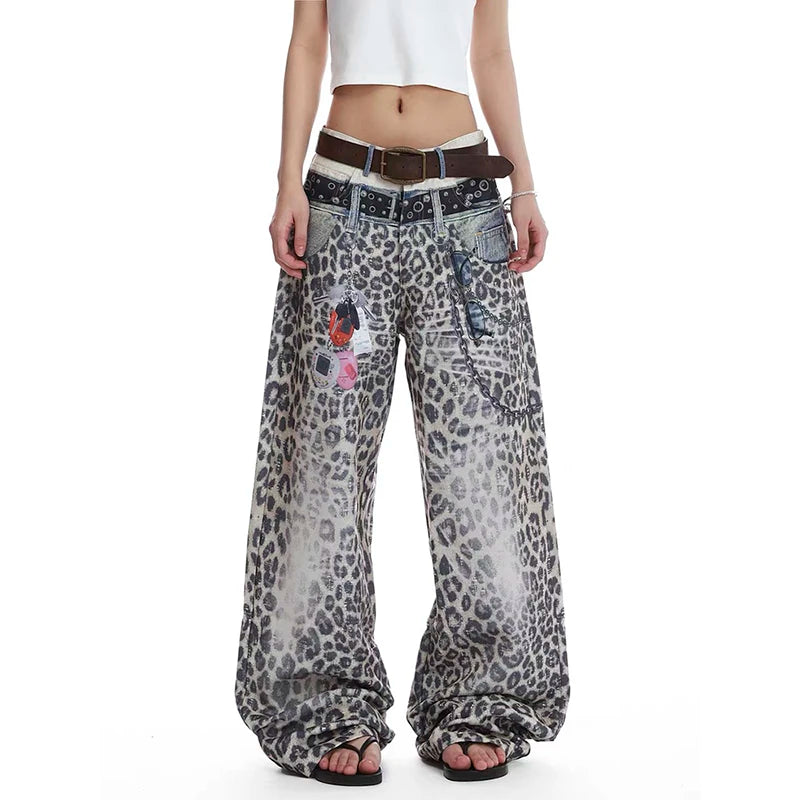 3D Print Patch Leopard Baggy Jeans