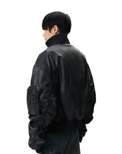 Load image into Gallery viewer, Zipper Pocket Leather Bomber Jacket
