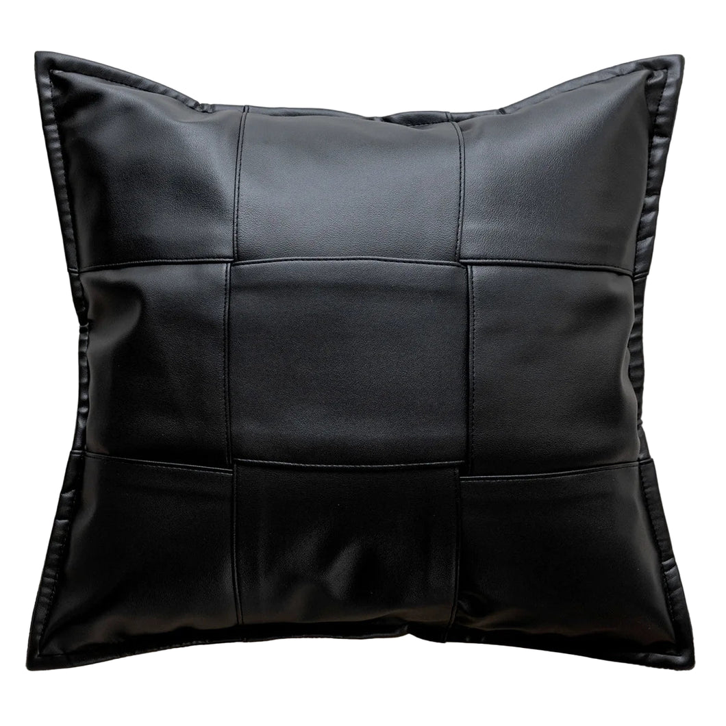 Black Woven Faux Leather Pillow Cover