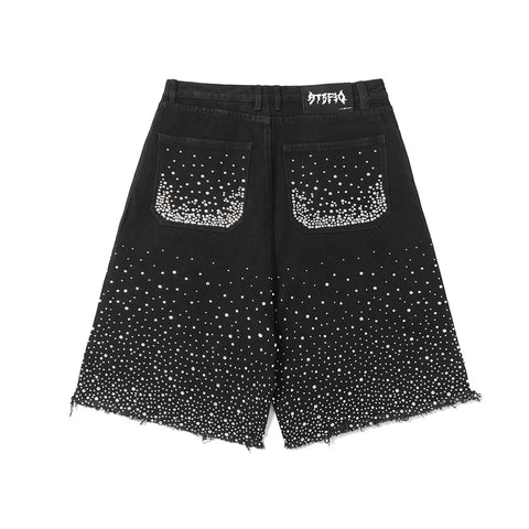 Black Crystal Speckled Denim Shorts-Modern Baby Las Vegas