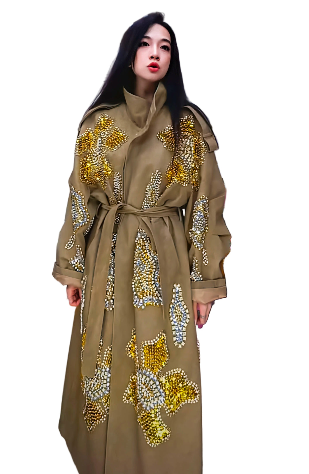 Crystal Beaded Trench Coat