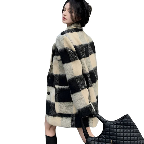 Short Plaid Wool Blazer Coat-Modern Baby Las Vegas