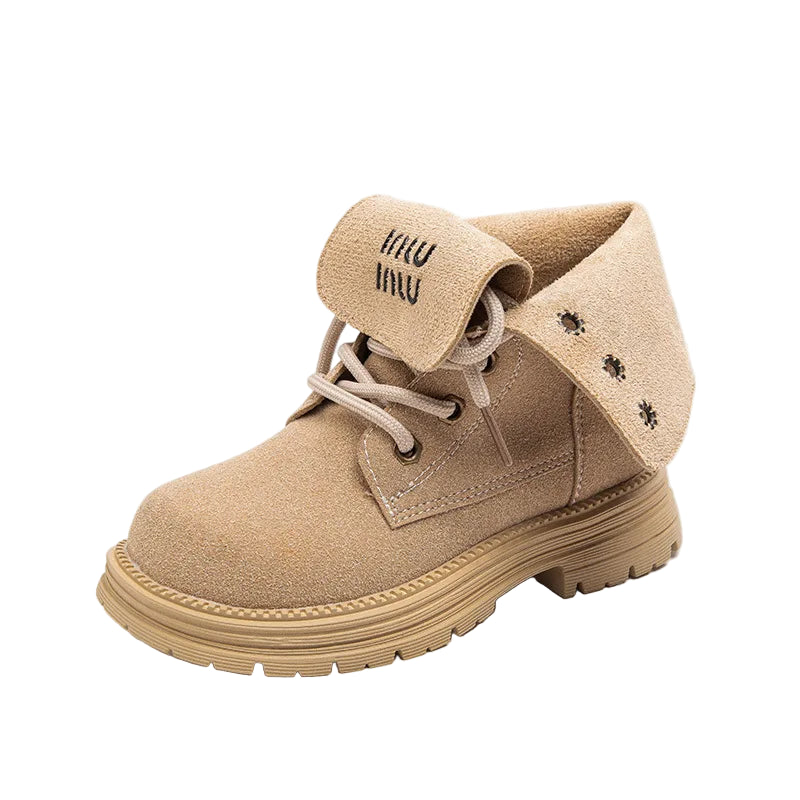 Beige Letter Folded Boots
