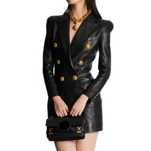 Load image into Gallery viewer, Gold Button Leather Blazer Dress-Modern Baby Las Vegas
