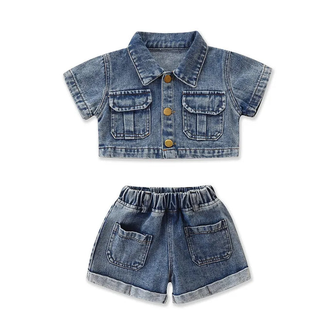 Crop Denim Pocket Short Set | Modern Baby Las Vegas