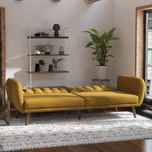 Load image into Gallery viewer, Ribbed Mustard Linen Sleeper Sofa
