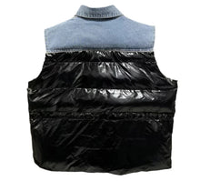 Load image into Gallery viewer, Patch Denim Shiny Puffer Vest
