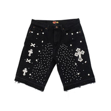 Load image into Gallery viewer, Cross Rhinestone Denim Shorts
