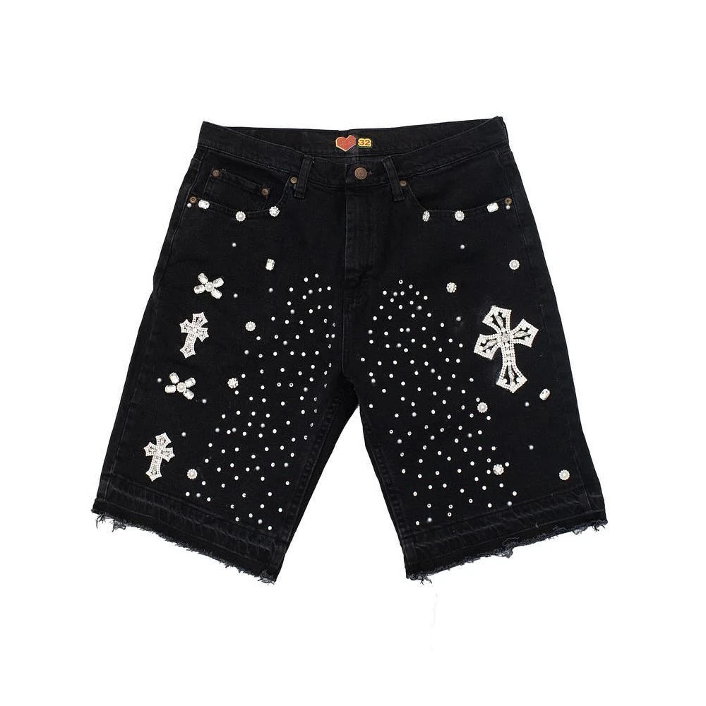 Cross Rhinestone Denim Shorts