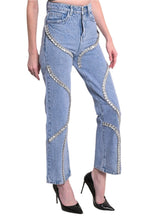 Load image into Gallery viewer, Swirl Crystal Straight Leg Denim Jeans
