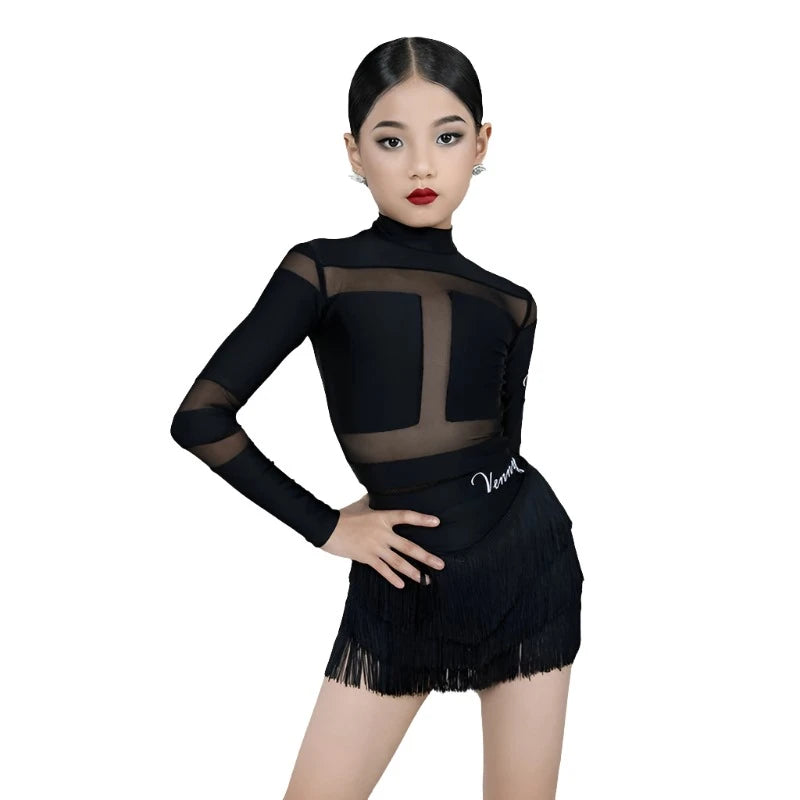 Hollow Out Block Mesh Tassle Dress Set