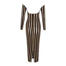 Load image into Gallery viewer, Square Collar Striped Mesh Dress
