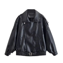 Load image into Gallery viewer, Stand Collar Zip-Up Leather Jacket
