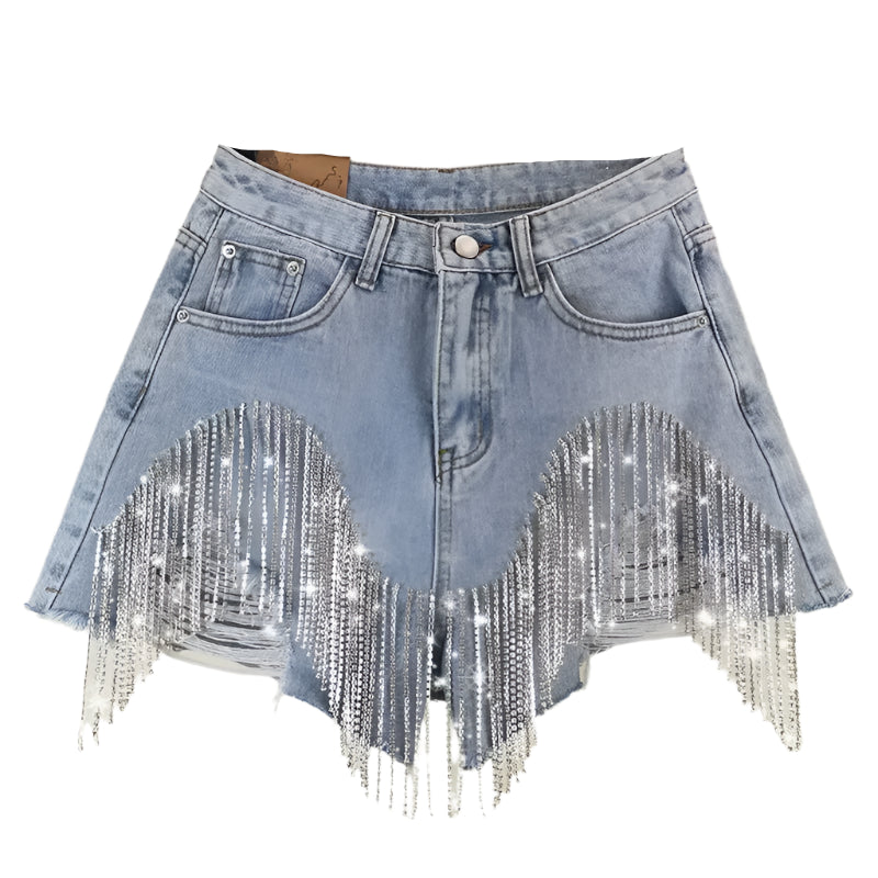 Fringe Denim Shorts