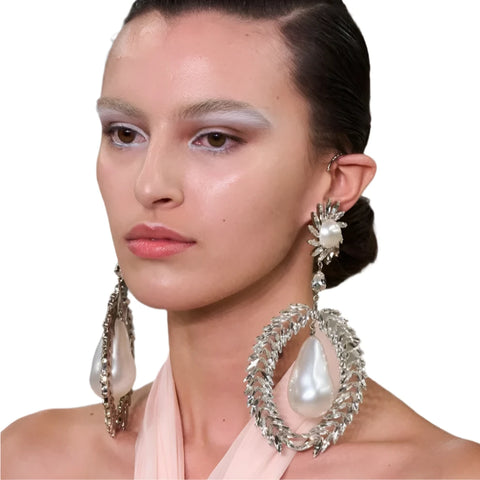 Exaggerated Diamond Large Pearl Earrings-Modern Baby Las Vegas