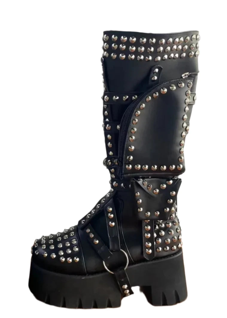 Black Pocket Rivet Boots