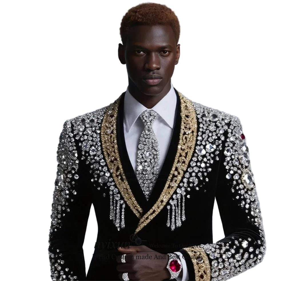 Silver And Gold Crystal Shoulder Tuxedo