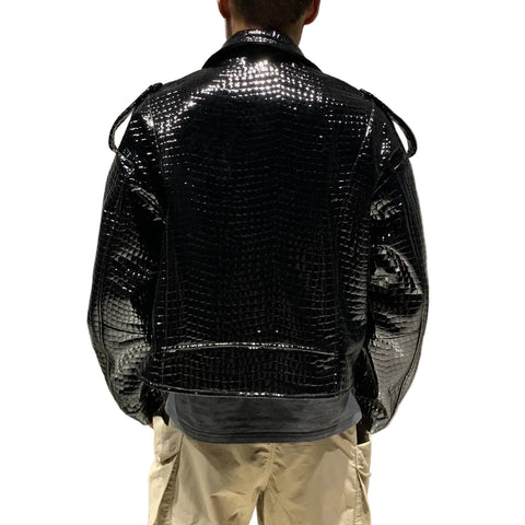 Black Croc Leather Jacket