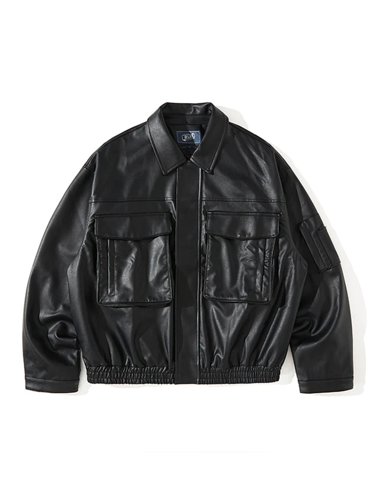 Black Leather Pocket Jacket