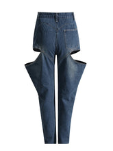 Load image into Gallery viewer, Dark Blue Loose Hollow Out Denim Pants
