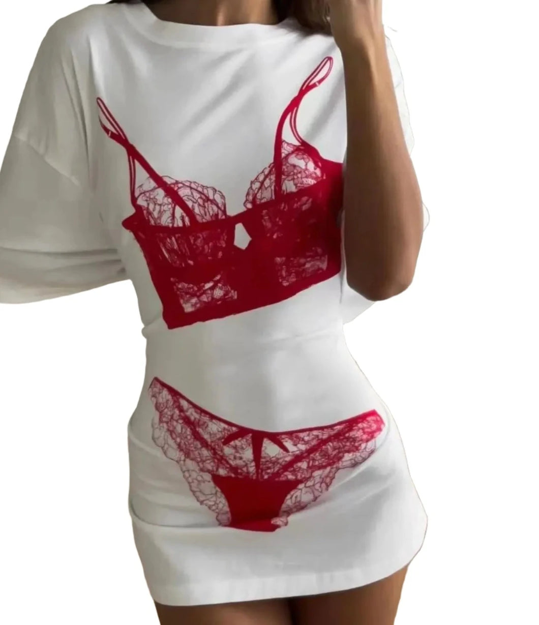 Red Lingerie Print T-Shirt