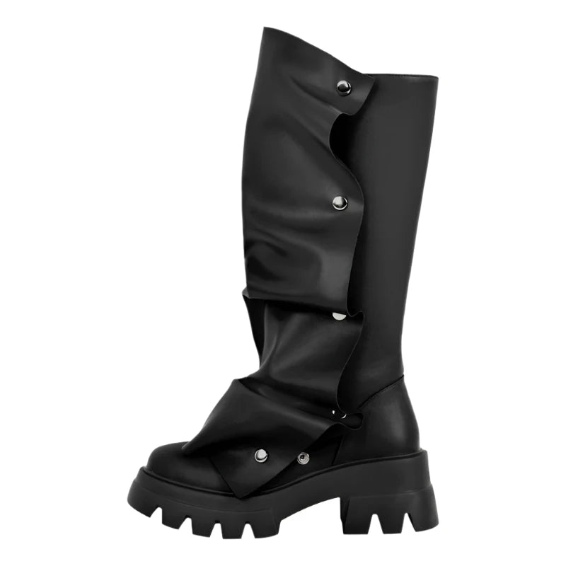 Black Plaftorm Fold-Over Boots