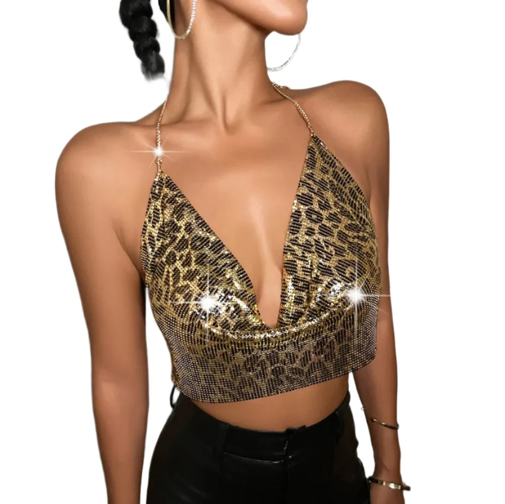 Backless Leopard Halter Top