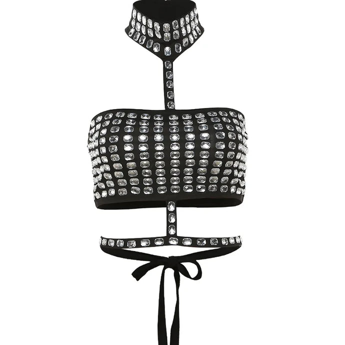 Black Crystal Crop Top-Modern Baby Las Vegas