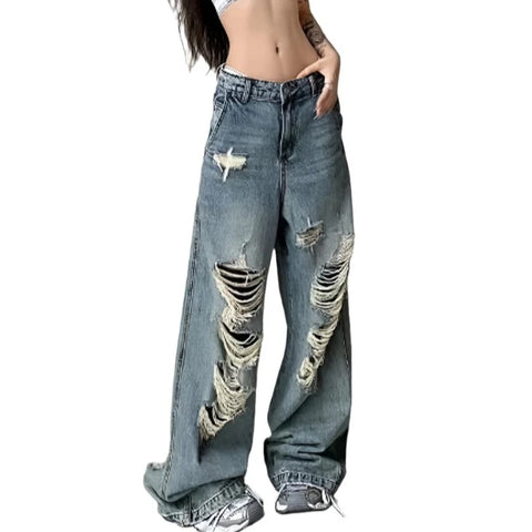 Y2K Ripped Baggy Denim Jeans-Modern Baby Las Vegas