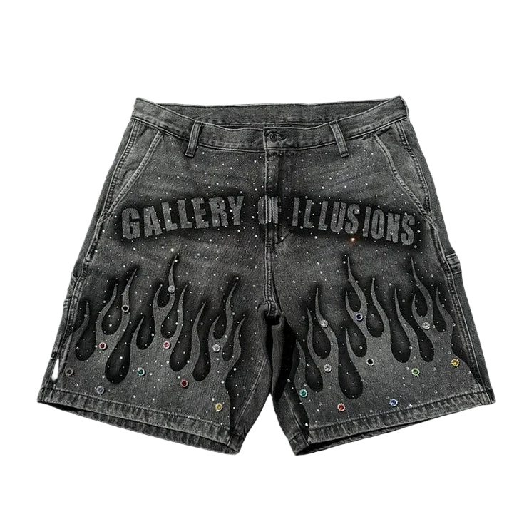 Crystal Flame Denim Shorts