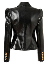 Load image into Gallery viewer, Glossy Leather Gold Button Jacket
