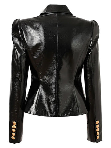 Glossy Leather Gold Button Jacket-Modern Baby Las Vegas