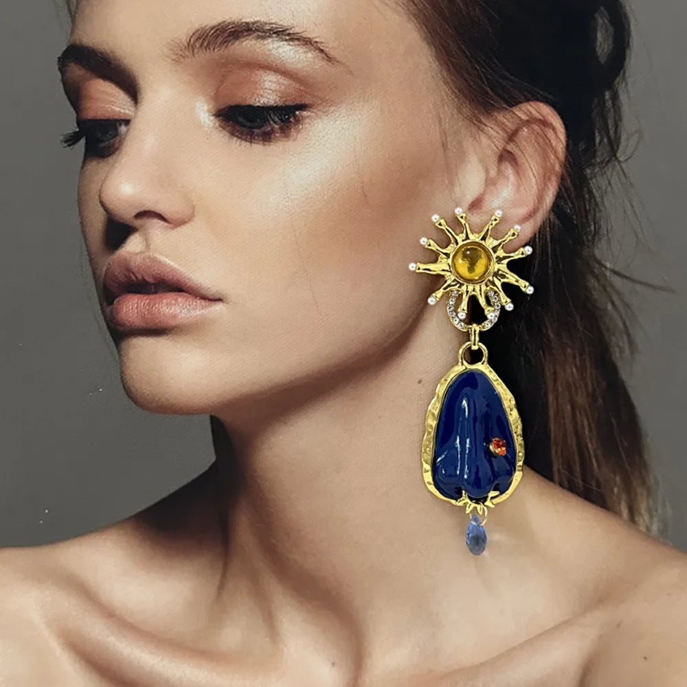 Blue Stone Water Drop Dangle Earrings