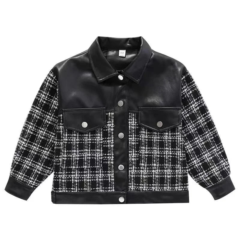 Leather Plaid Patch Jacket