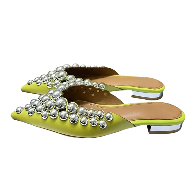 Metal Button Flat Sandals