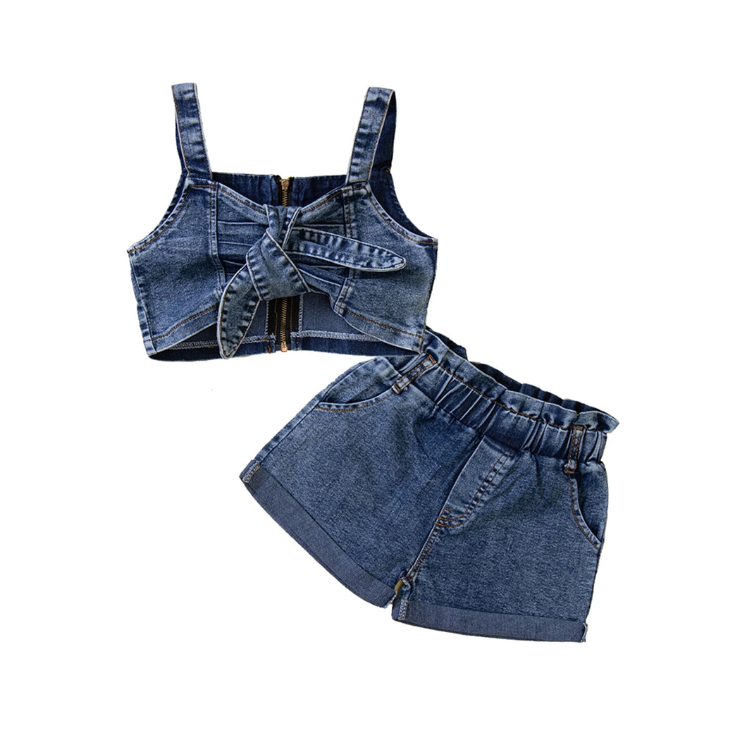 Bowknot Denim Short Set-Modern Baby Las Vegas