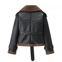 Load image into Gallery viewer, Short Teddy Belted Leather Coat
