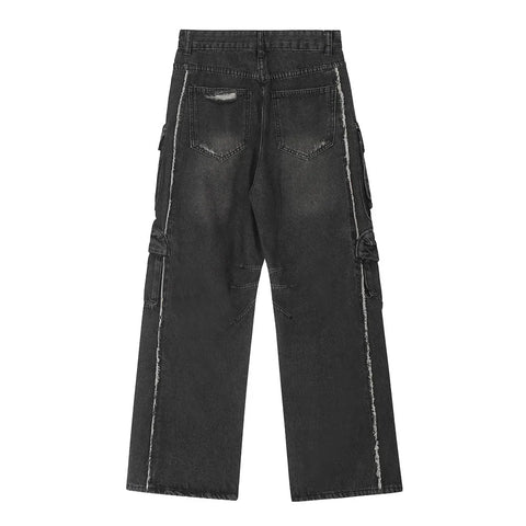 Wide Leg Denim Pocket Jeans