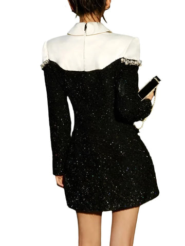 Patch Sequin Collar Mini Dress-Modern Baby Las Vegas