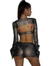 Load image into Gallery viewer, Mesh Rhinestone Crop Top Short Set
