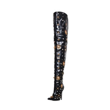 Load image into Gallery viewer, Luxury Gold Crystal Thigh-high Boots
