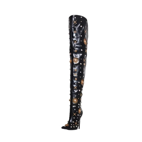 Luxury Gold Crystal Thigh-high Boots-Modern Baby Las Vegas