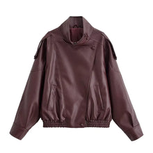 Load image into Gallery viewer, Stand Collar Zip-Up Leather Jacket
