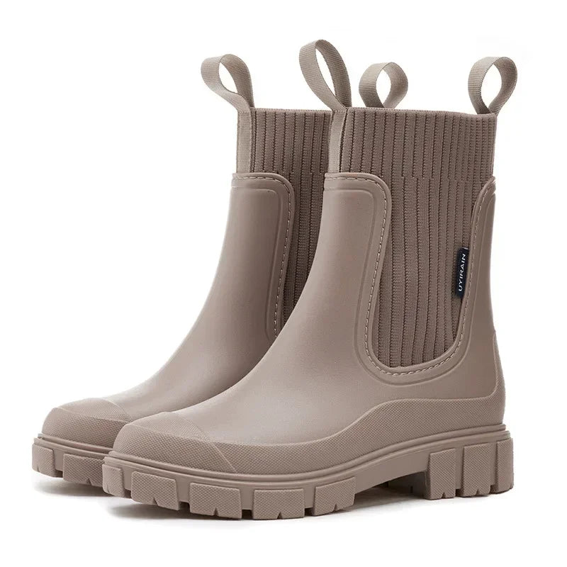 Patch Ribbed Sock Rubber Boots