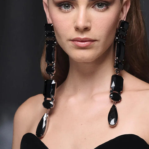 Black Crystal Dangle Earrings-Modern Baby Las Vegas