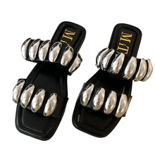 Load image into Gallery viewer, Square Toe Silver Large Beaded Sandals
