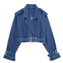 Load image into Gallery viewer, Cropped Buckle Denim Jacket
