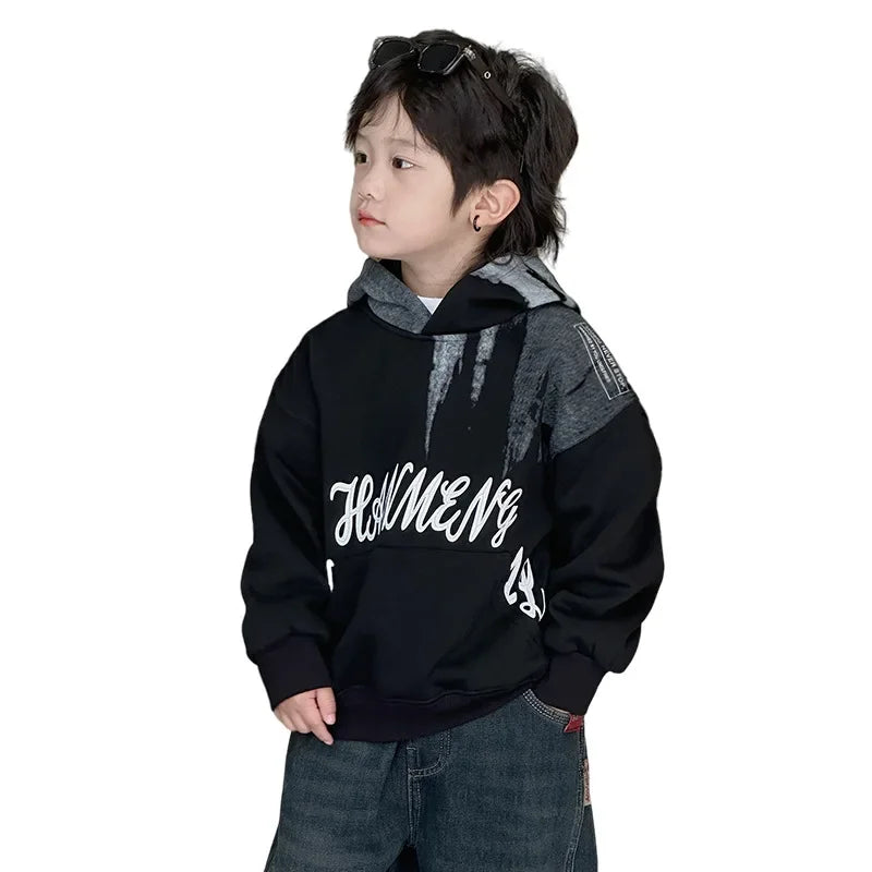 Patch Fleece Script Letter Hoodie