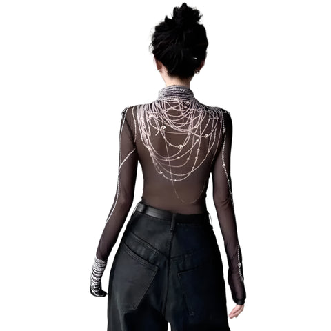 Mesh Pearl Print Drip Top-Modern Baby Las Vegas