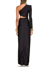 Load image into Gallery viewer, Black One -Shoulder Hollow Out Dress
